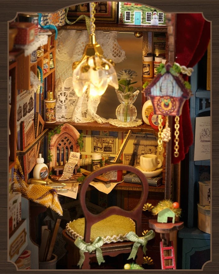 DIY Mini House kit featuring a whimsical miniature dollhouse store called “Once Upon a Time Dollhouse Shop,” with fairy tale décor, tiny dollhouses, and detailed interiors. Perfect for DIY and crafts lovers, miniature mansion collectors, and book nook enthusiasts looking for magical craft ideas.