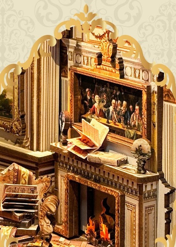 DIY Victorian library book nook kit with wooden shelves, tiny books, and vintage chair — perfect for miniature lovers, book nook fans, and DIY crafts.