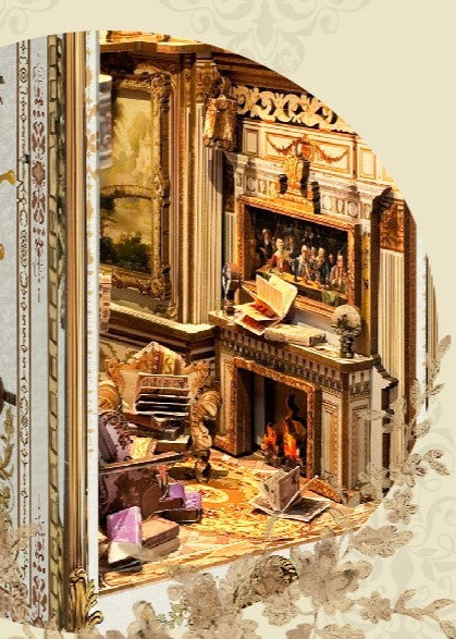 DIY Victorian library book nook kit with wooden shelves, tiny books, and vintage chair — perfect for miniature lovers, book nook fans, and DIY crafts.