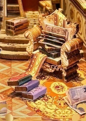DIY Victorian library book nook kit with wooden shelves, tiny books, and vintage chair — perfect for miniature lovers, book nook fans, and DIY crafts.