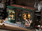 DIY miniature magic shop kit with tiny potions, spell books, glowing lights, and detailed scale model decor — perfect for miniature collectors, DIY crafts, and small DIY house lovers.