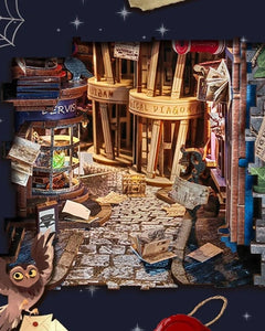 DIY Magic Night Alley book nook kit styled like a wizard’s alley, featuring magical props and glowing details — perfect for DIY and crafts, making miniatures, and book-lover gifts.