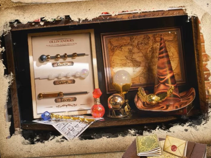 DIY miniature magic shop kit with tiny potions, spell books, glowing lights, and detailed scale model decor — perfect for miniature collectors, DIY crafts, and small DIY house lovers.