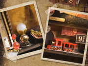 DIY miniature magic shop kit with tiny potions, spell books, glowing lights, and detailed scale model decor — perfect for miniature collectors, DIY crafts, and small DIY house lovers.