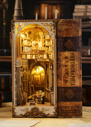 DIY Victorian library book nook kit with wooden shelves, tiny books, and vintage chair — perfect for miniature lovers, book nook fans, and DIY crafts.