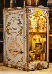 DIY Victorian library book nook kit with wooden shelves, tiny books, and vintage chair — perfect for miniature lovers, book nook fans, and DIY crafts.