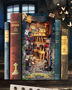 DIY Magic Night Alley book nook kit styled like a wizard’s alley, featuring magical props and glowing details — perfect for DIY and crafts, making miniatures, and book-lover gifts.