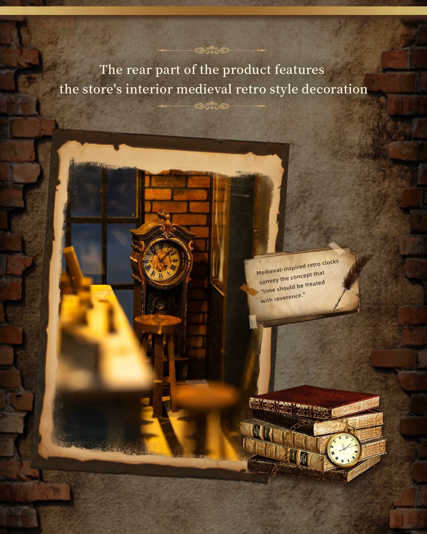 Miniature DIY book nook of a dark vintage-style café with glowing warm lights, ornate black storefront, and a coffee sign that reads “Jadeite Coffee.”