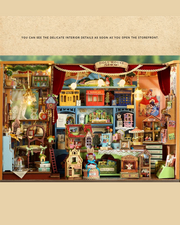 DIY Mini House kit featuring a whimsical miniature dollhouse store called “Once Upon a Time Dollhouse Shop,” with fairy tale décor, tiny dollhouses, and detailed interiors. Perfect for DIY and crafts lovers, miniature mansion collectors, and book nook enthusiasts looking for magical craft ideas.