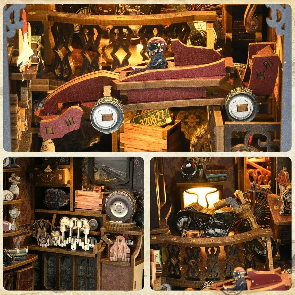 DIY vintage car book nook kit with a miniature retro scene, ideal for DIY and crafts lovers, scale‑model builders, and fans of making miniatures.