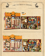 DIY Mini House kit featuring a whimsical miniature dollhouse store called “Once Upon a Time Dollhouse Shop,” with fairy tale décor, tiny dollhouses, and detailed interiors. Perfect for DIY and crafts lovers, miniature mansion collectors, and book nook enthusiasts looking for magical craft ideas.