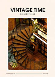 DIY miniature house kit of a two-story garden loft café with spiral stairs, tiny furniture, plants, and glowing lights – perfect for craft ideas, diy and crafts, miniature mansion lovers, and diy miniature home building.