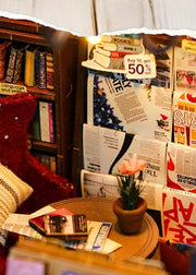 DIY book nook kit featuring a miniature bookstore with tiny books, shelves, cozy lighting, and vintage details — ideal for fans of miniatures, DIY crafts, scale models, and small DIY houses.