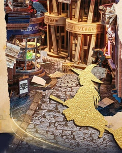 DIY Magic Night Alley book nook kit styled like a wizard’s alley, featuring magical props and glowing details — perfect for DIY and crafts, making miniatures, and book-lover gifts.
