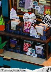 DIY book nook kit featuring a miniature bookstore with tiny books, shelves, cozy lighting, and vintage details — ideal for fans of miniatures, DIY crafts, scale models, and small DIY houses.