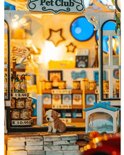 DIY miniature pet store kit featuring a tiny storefront, cats, dogs, detailed mini furniture, and scale model accessories — perfect for miniature lovers and DIY crafts.