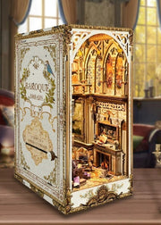 DIY Victorian library book nook kit with wooden shelves, tiny books, and vintage chair — perfect for miniature lovers, book nook fans, and DIY crafts.