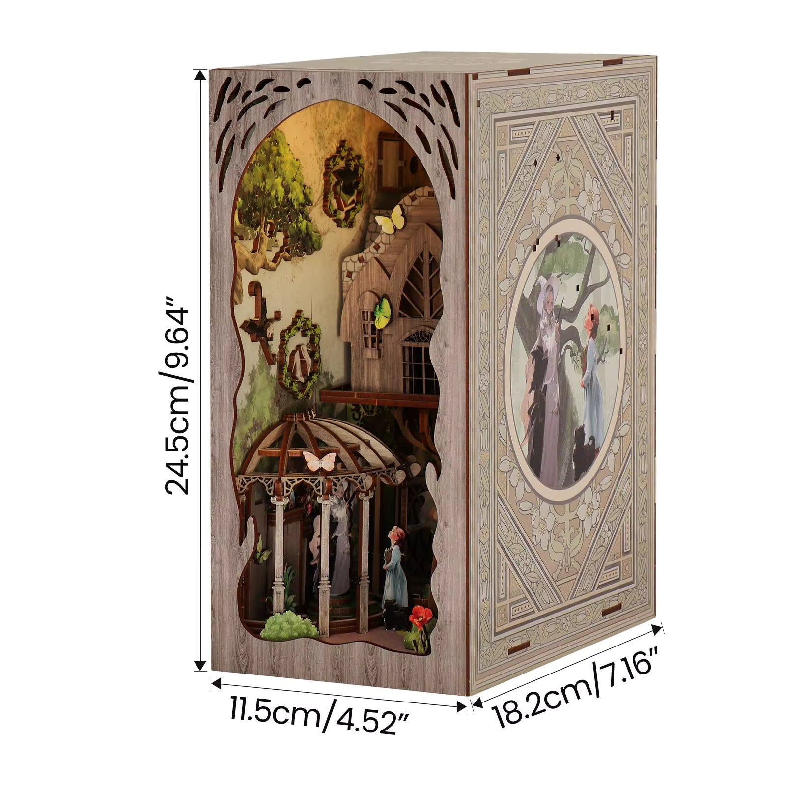 DIY book nook kit “Woodland Tales,” inspired by The Wizard of Oz. Features a glowing forest path with Dorothy and whimsical forest details. A magical DIY craft project for fans of storybook miniatures and fantasy-themed book nooks.