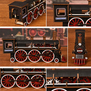 DIY miniature house kit of a vintage locomotive train repair station with intricate gears, scale model train, and glowing interior lights – perfect for craft ideas, DIY and crafts, miniature mansion lovers, and DIY book nook kit collectors.